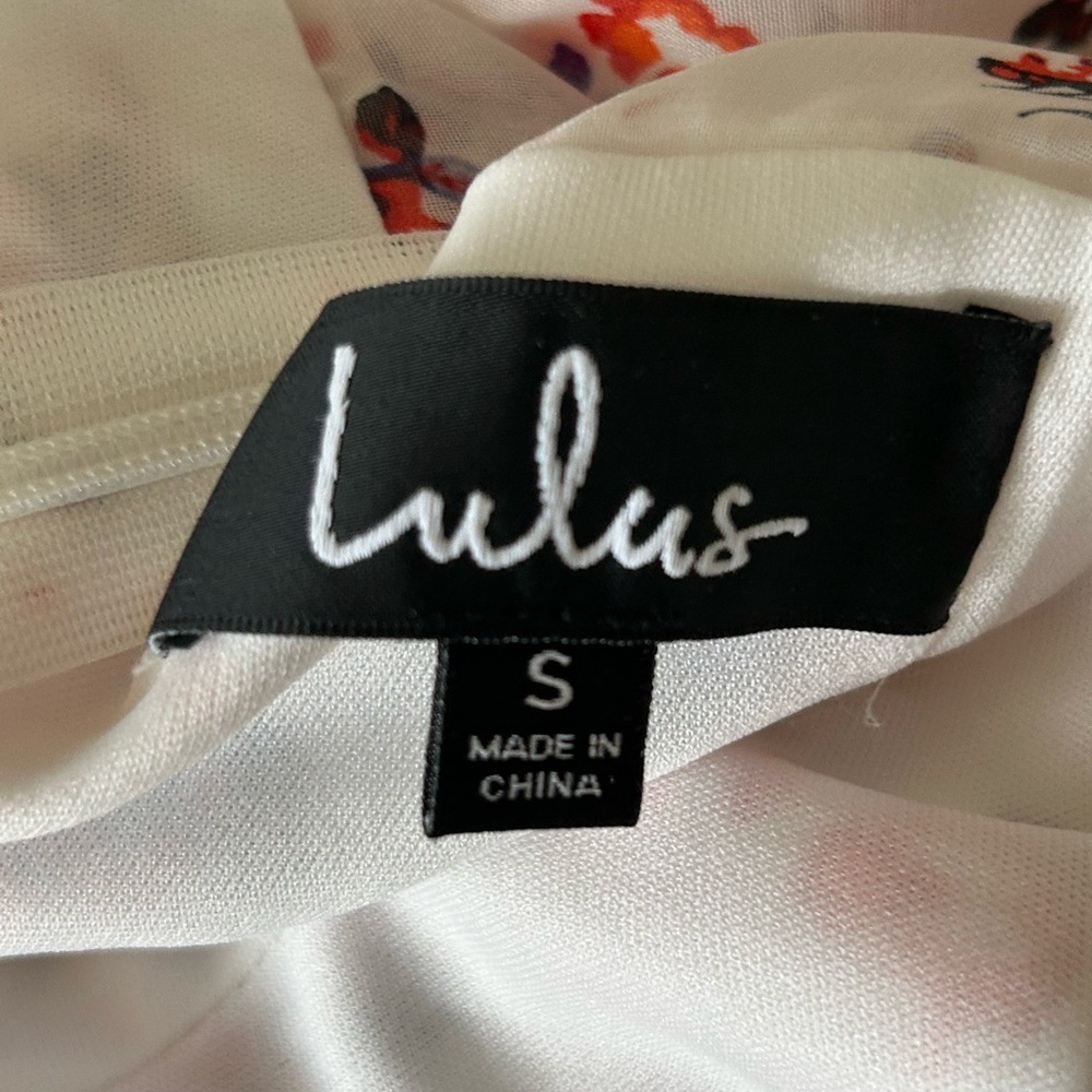 LuLus White Floral Print Long Sleeve Mini Dress Women’s Size Small‎ - Picture 10 of 15